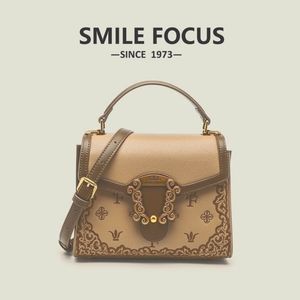 Brand New- Smile Focus Handbag, coffee and milk tea color, leather